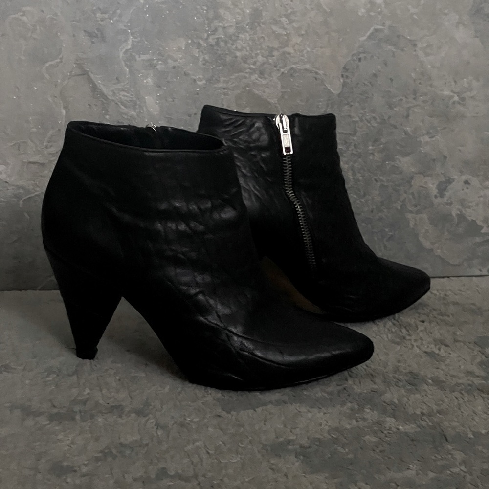 Loeffler Randall black leather high heel ankle boots size 6.5